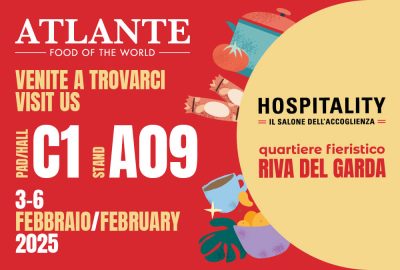 Stand Atlante Food Service a Hospitality Riva 2025 con esposizione prodotti e showcooking live con Chef Elia