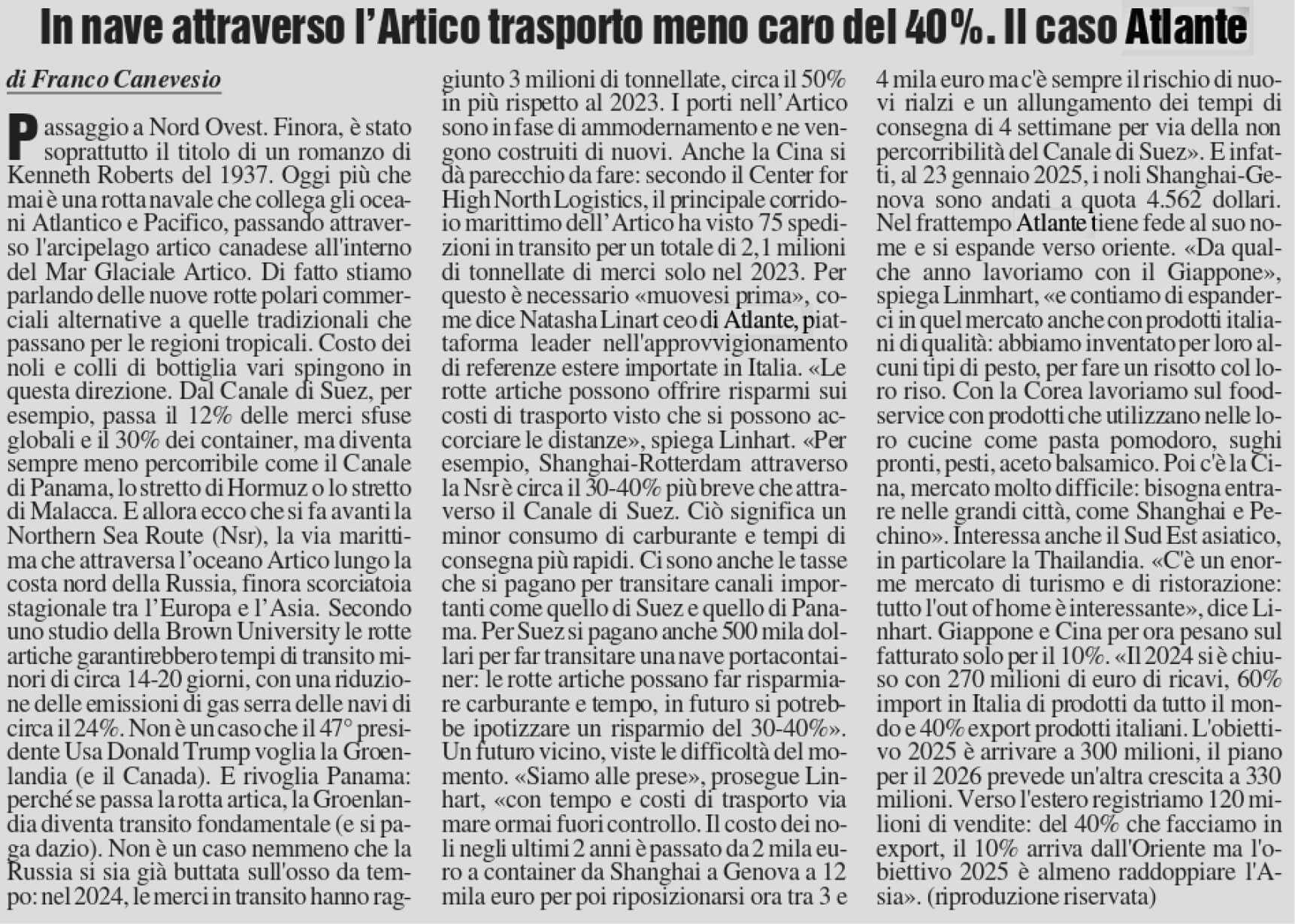 Northern Sea Route, rotte artiche commercio globale, logistica sostenibile, riduzione costi trasporto, Atlante supply chain, commercio internazionale, efficienza trasporti marittimi, nuove rotte logistiche